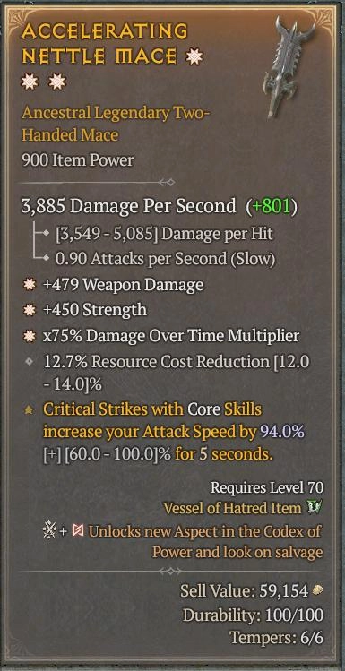 BUY ACCELERATING NETTLE MACE 56-5S#3938-Diablo 4 Items
