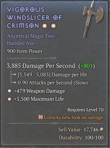 BUY VIGOROUS WINDSLICER OF CRIMSON 56-5S#3938-Diablo 4 Items