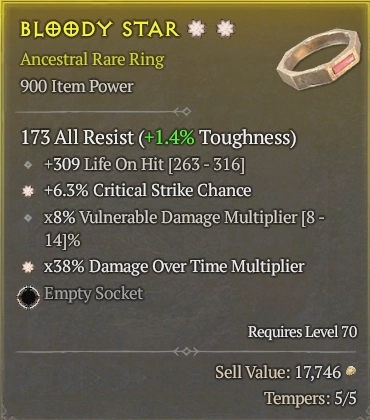 BUY BLOODY STAR 57-6S#3938-Diablo 4 Items