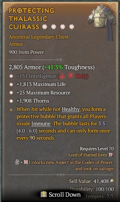 BUY PROTECTING THALASSIC CUIRASS 57-7S#3938-Diablo 4 Items