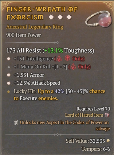 BUY FINGER-WREATH OF EXORCISM 57-7S#3938-Diablo 4 Items