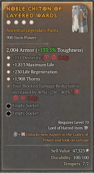 BUY NOBLE CHITON OF LAYERED WARDS 1S#31582-Diablo 4 Items