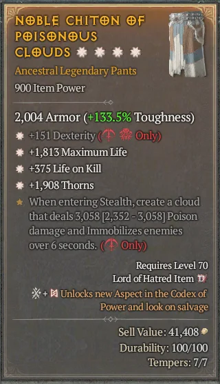 BUY NOBLE CHITON OF POISONNUS CLUDS 3S#31582-Diablo 4 Items