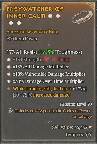 BUY PREYWATCHER OF INNER CALM 4S#31582-Diablo 4 Items