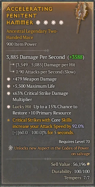 BUY ACCELERATING PENITENT HAMMER 6S#31582-Diablo 4 Items
