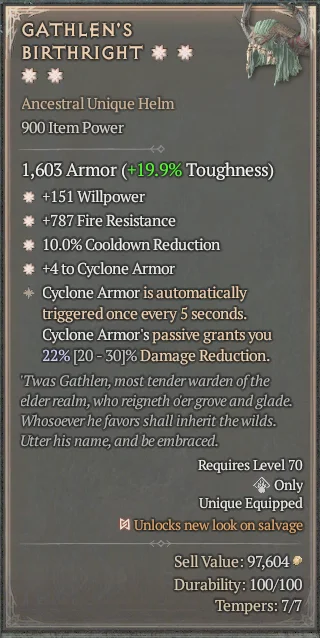 BUY GATHLEN'S BIRTHRIGHT 6S#31582-Diablo 4 Items