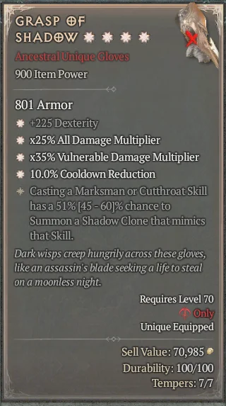 BUY GRASP OF SHADOW 6S#31582-Diablo 4 Items
