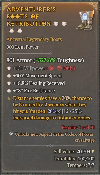 BUY ADVENTURER'S BOOTS OF RETRIBUTION 1S#31623-Diablo 4 Items
