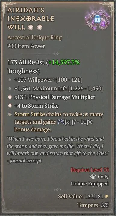 BUY AIRIDAH'S INEXORABLE WILL 5S#31804-3-Diablo 4 Items