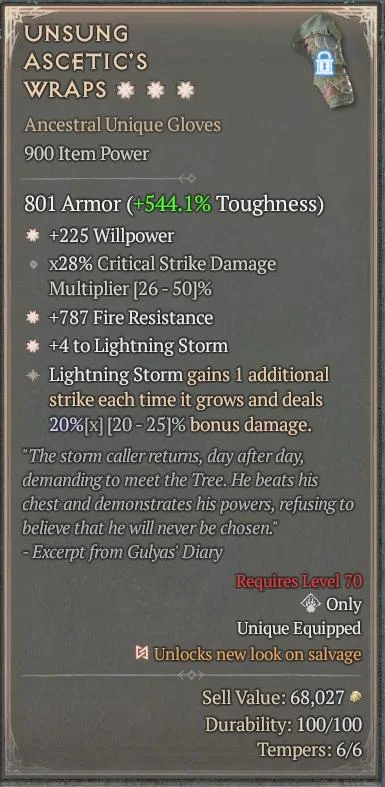 BUY UNSUNG ASCETIC'S WRAPS 4S#33948-2-Diablo 4 Items