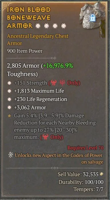 BUY IRON BLOOD BONEWEAVE ARMOR 1S#3640-Diablo 4 Items
