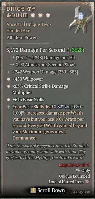 BUY DIRGE OF ODIUM 2S#3640-2-Diablo 4 Items