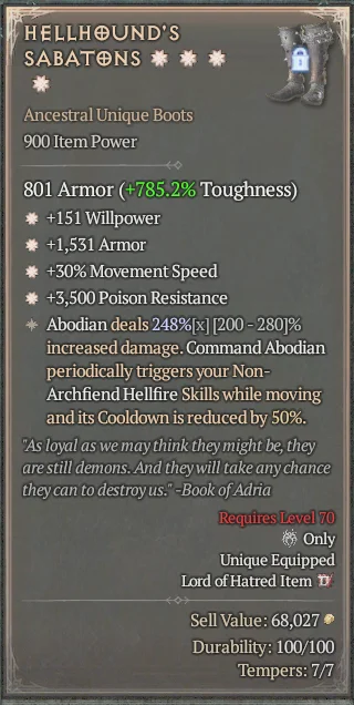 BUY HELLHOUND'S SABATONS 4S#3640-2-Diablo 4 Items