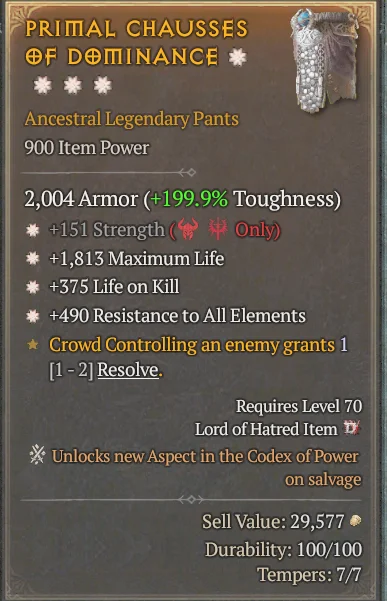 BUY PRIMAL CHAUSSES OF DEMINANCE 4S#3640-Diablo 4 Items