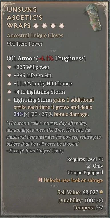 BUY UNSUNG ASCETIC'S WRAPS 4S#3640-Diablo 4 Items