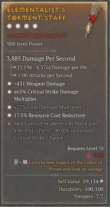 BUY ELEMENTALIST'S TORMENT STAFF 5S#3640-Diablo 4 Items