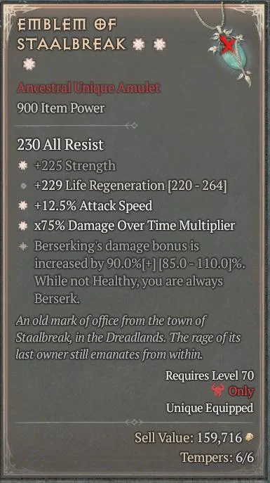 BUY EMBLEM OF STAALBREAK 5S#3640-Diablo 4 Items