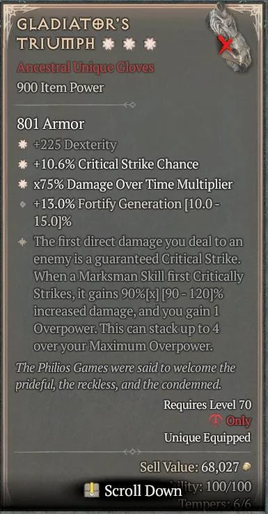 BUY GLADIATOR'S TRIUMPH 6S#3640-Diablo 4 Items