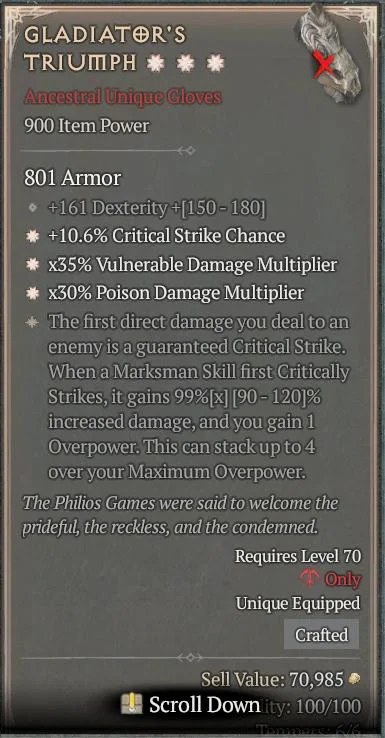 BUY GLADIATOR'S TRIUMPH 6S#3640-2-Diablo 4 Items