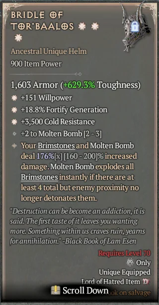 BUY BRIDLE OF TOR'BAALOS 2S#3938-2-Diablo 4 Items