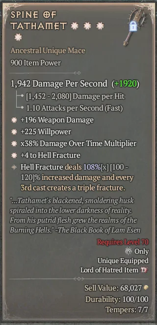 BUY SPINE OF TATHAMET 2S#3938-3-Diablo 4 Items