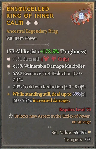 BUY ENSORCELLED RING OF INNER CALM 5S#3938-Diablo 4 Items