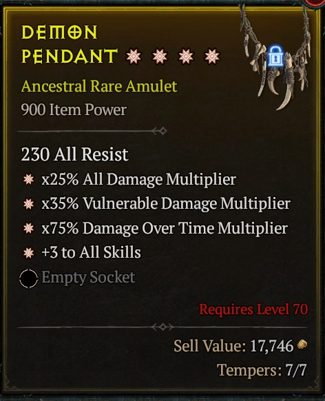 BUY DEMON PENDANT #0918-Diablo 4 Items