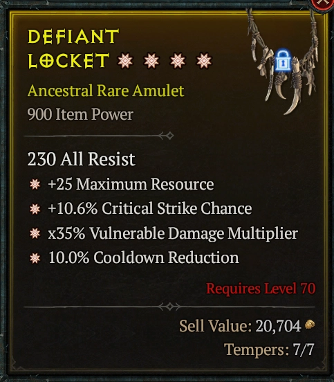 BUY DEFIANT LOCKET #0918-Diablo 4 Items