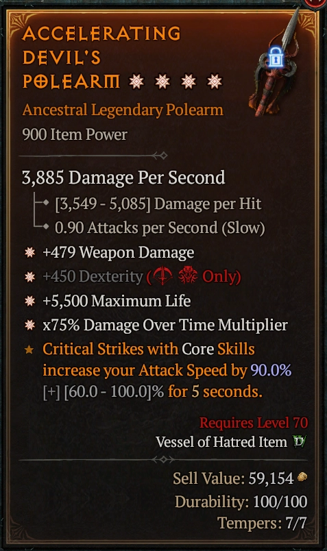 BUY ACCELERATING DEVIL'S POLEARM #0918-Diablo 4 Items