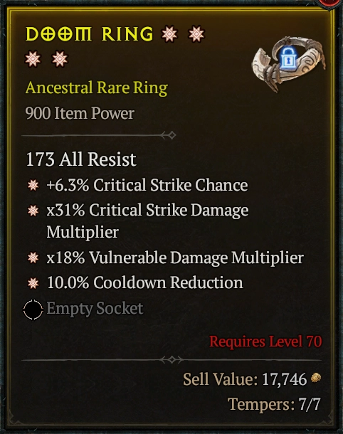 BUY DOOM RING #0918-Diablo 4 Items