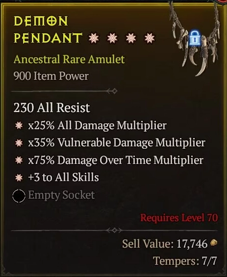 BUY DEMON PENDANT #0918-2-Diablo 4 Items
