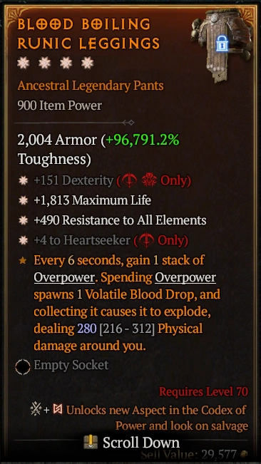 BUY BLOOD BOILING RUNIC LEGGINGS #0918-Diablo 4 Items
