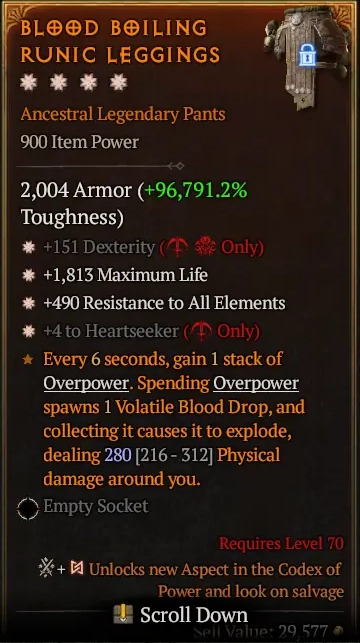 BUY BLOOD BOILING RUNIC LEGGINGS #0918-2-Diablo 4 Items
