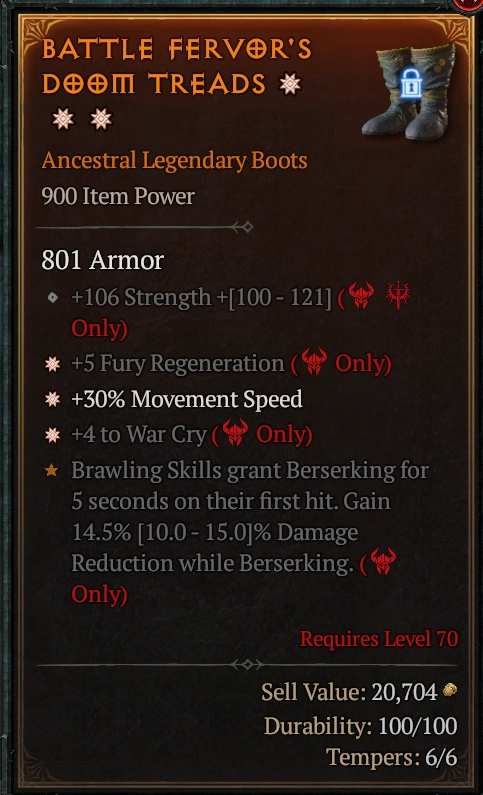 BUY BATTLE FERVOR'S DOOM TREADS 0921S#goods-Diablo 4 Items