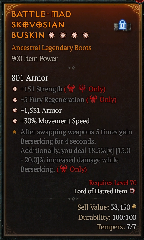 BUY BATTLE-MAD SKOVOSIAN BUSKIN 0921S#goods-Diablo 4 Items