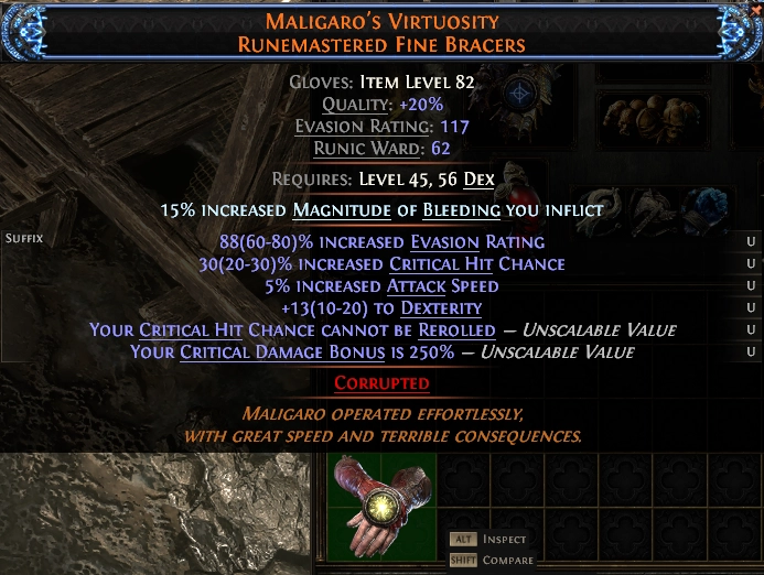 Maligaro's Virtuosity Runemastered Fine Bracers#257743